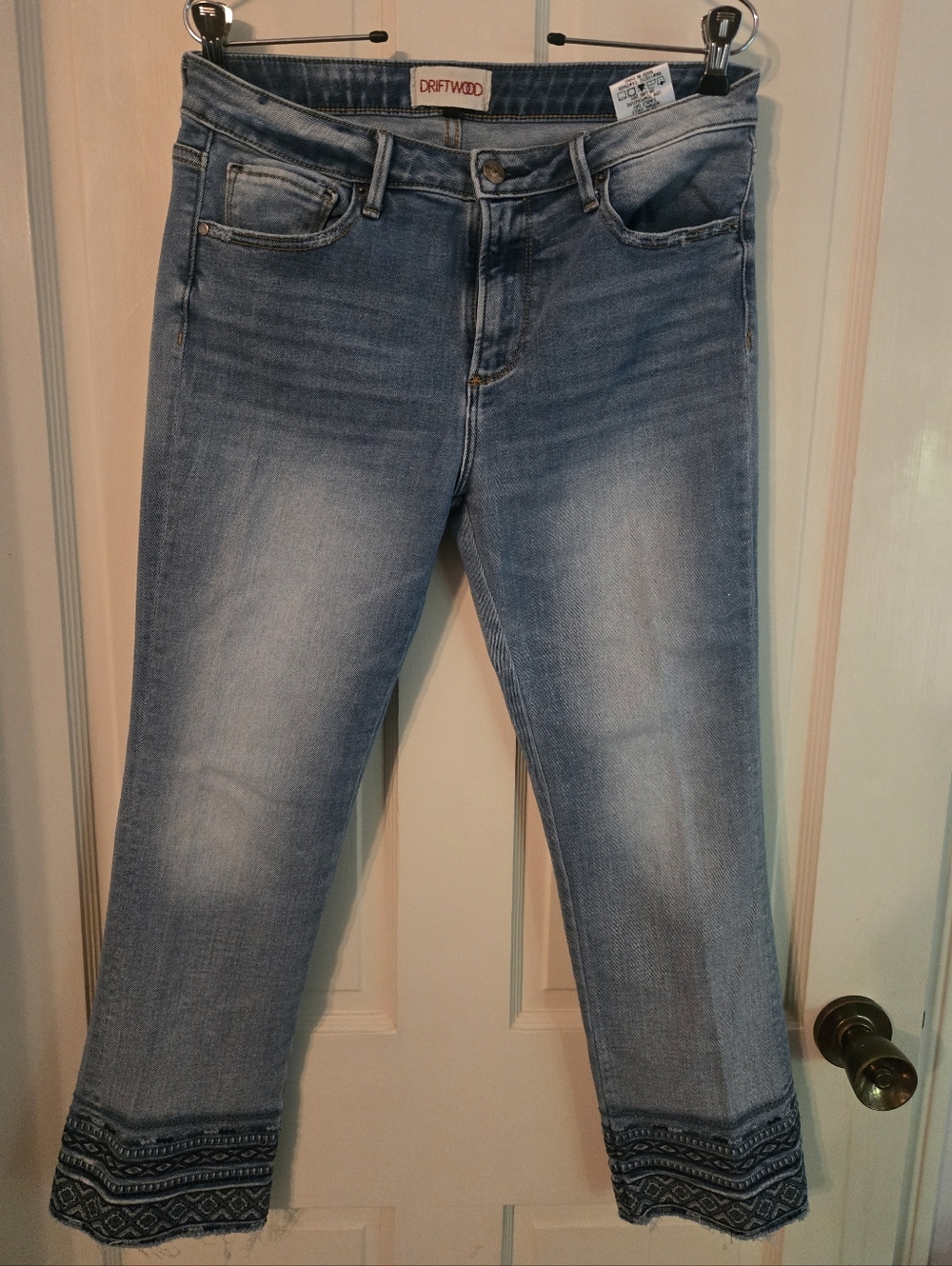 DRIFTWOOD Light Blue Cropped Embroidered Hem Jeans